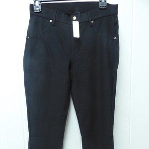 2 pairs Sz L Hue Denim Capri Leggings w/ Ankle Slit Jeggings Black